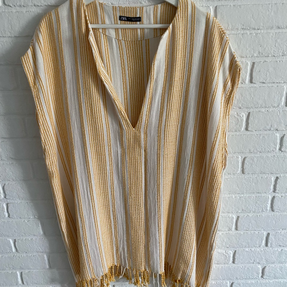 Zara Yellow and White Striped Swim Coverup